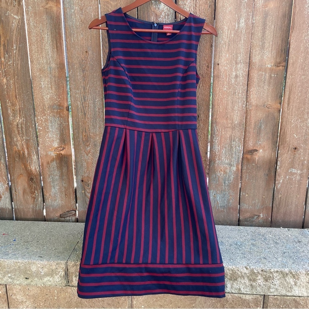 MERONA Women’s Navy Red Striped Sleeveless Sheath Dress Size Small